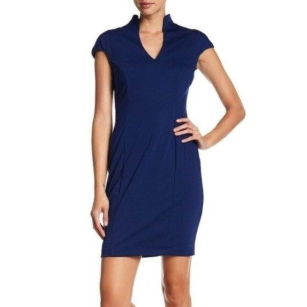 Alexia Admor  Women's Split Neck Cap‎ Sleeve Dress Navy Blue Sz. S Small Sheath